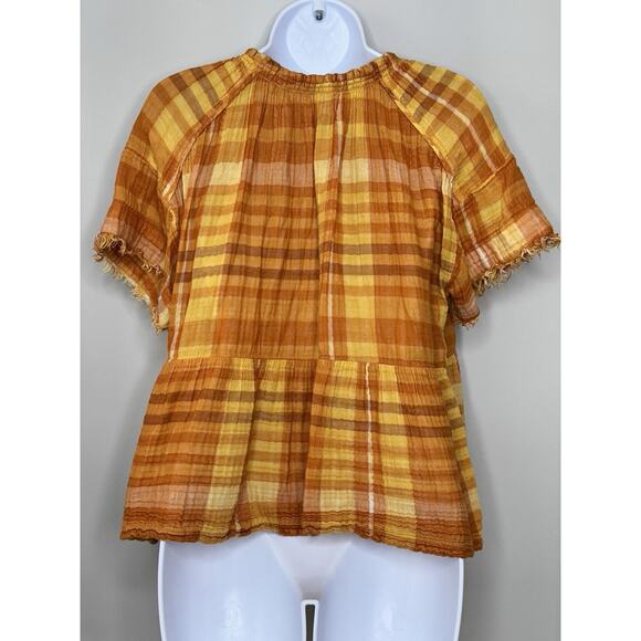 Anthropologie Pilcro Bette Babydoll Top XS Orange Flowy Peasant Gauzy Milkmaid - Picture 4 of 16